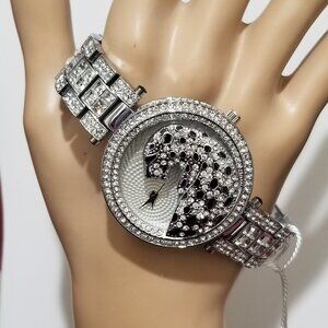 18K White GOld CZ Diamond Leopard BLING Watch!